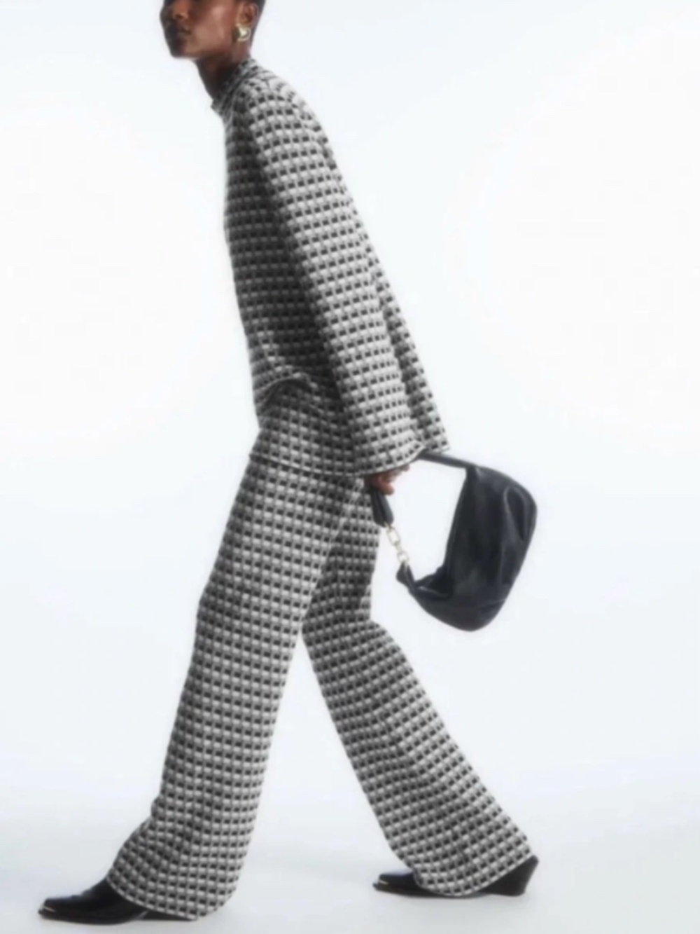COS Checkered Jacquard Knit Set, Medium, Monochrome